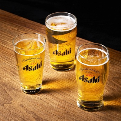 朝日啤酒杯批发日料餐厅Ashai带把扎啤杯子商用精酿酒杯印刷图案