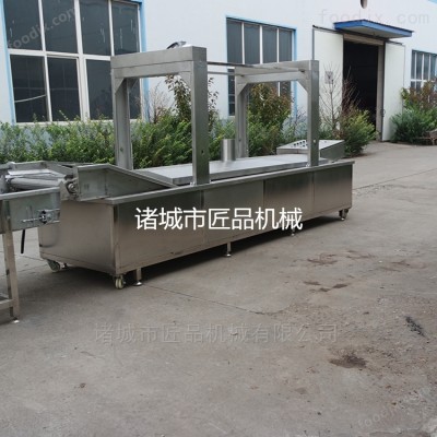 小龙虾燃气式自动刮渣油炸流水线 全自动油炸流水线