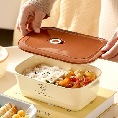 陶瓷饭盒三分格学生上班专用食品级餐具便当盒保鲜汤碗适用微波炉
