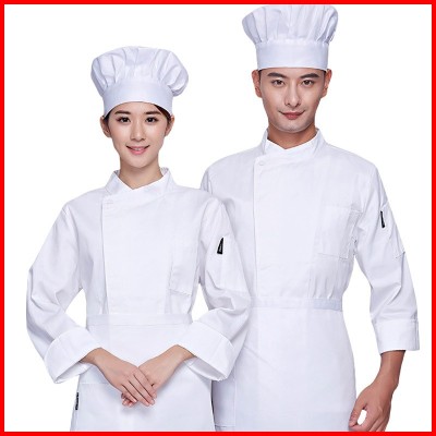 新款棉长袖厨师服吸湿排汗青年白色上装四季通厨师工作服耐穿