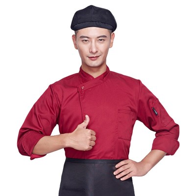 新款棉长袖厨师服吸湿排汗青年白色上装四季通厨师工作服耐穿