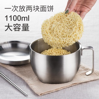 日式304食品级双层泡面碗汤饭盒便当学生宿舍快餐杯带盖不锈钢碗